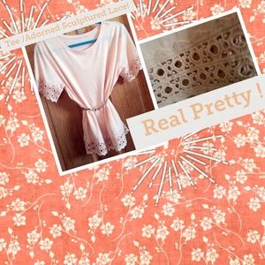Tee Top /Scalloped lace ,Pretty!By Inc